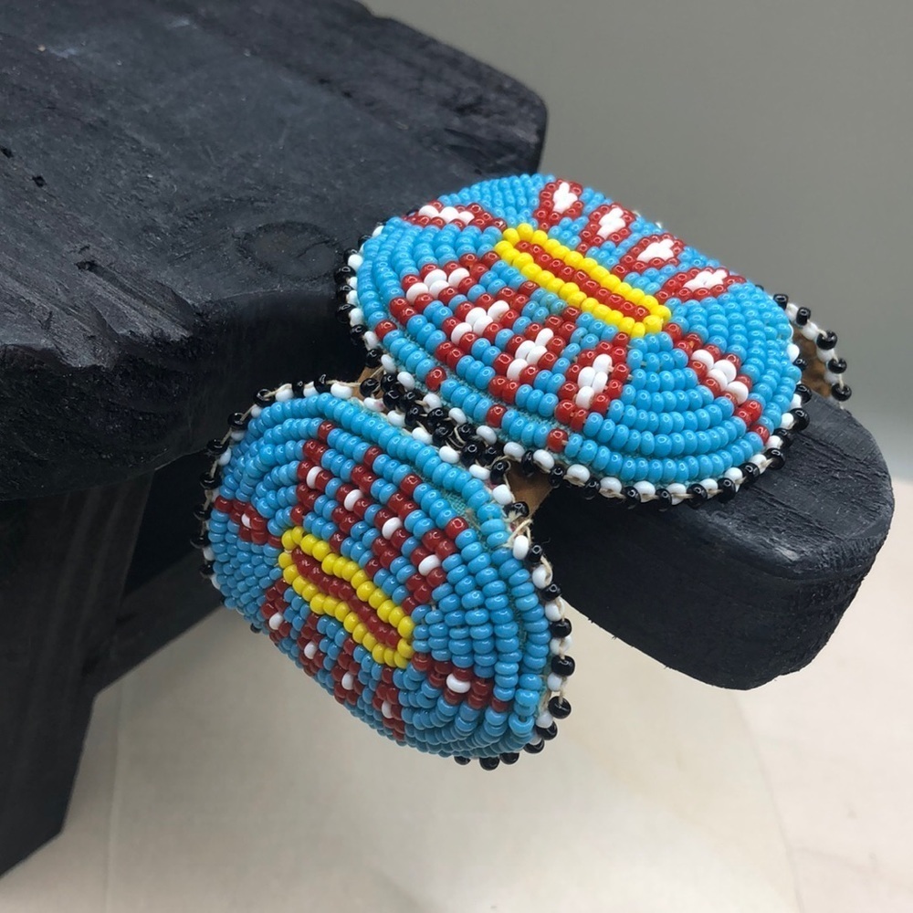 Vintage tribal boho seed beaded statement style wide cuff bracelet